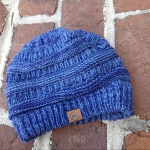 Tough blue cable knit beanie